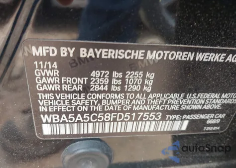 2015 BMW 528I from USA, damaged, VIN WBA5A5C58FD517553